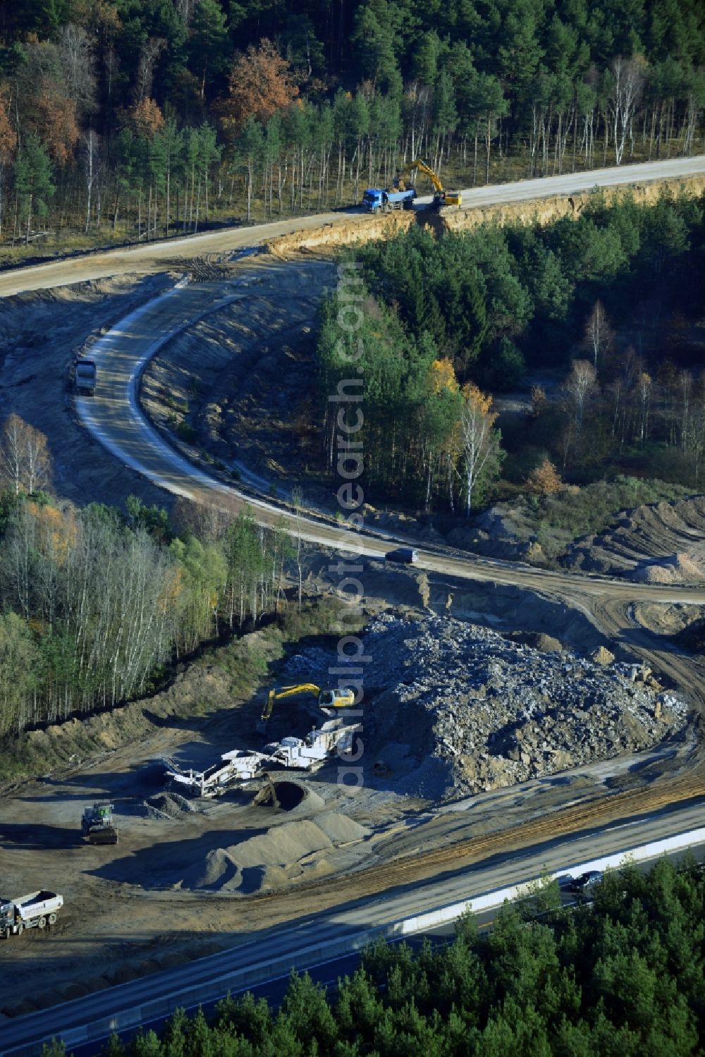 Groß Ziethen from above - Construction site of the junction Havelland at the motorway A10 and A24 in the state Brandenburg