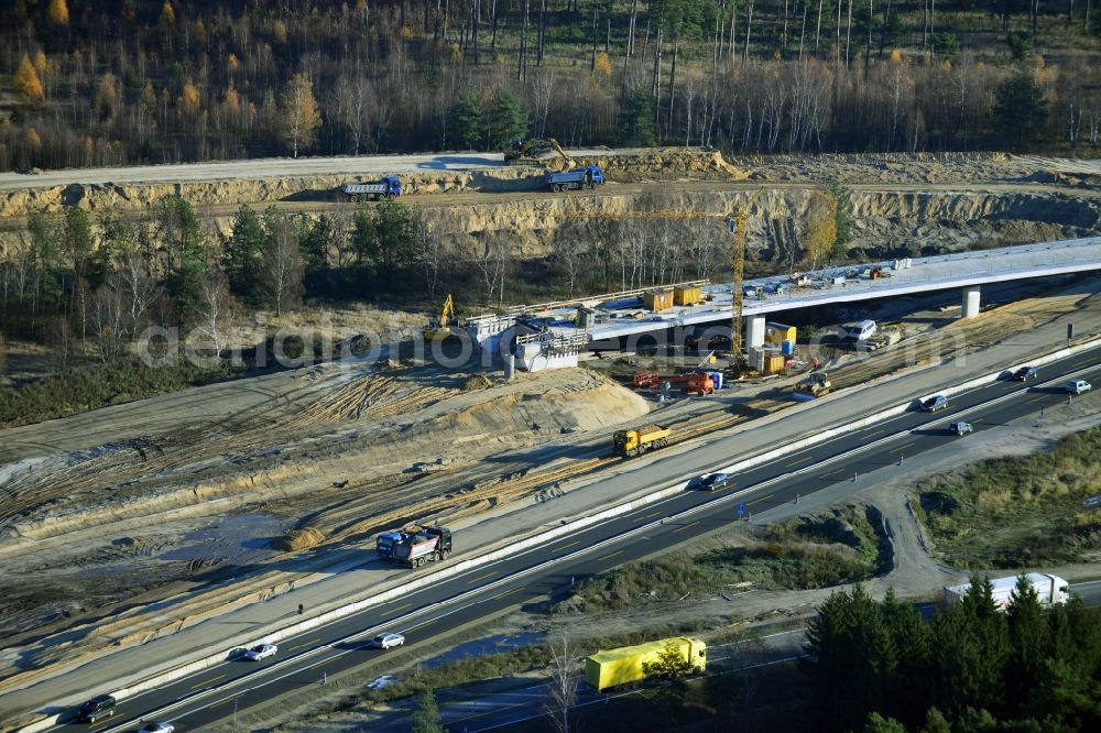 Groß Ziethen from the bird's eye view: Construction site of the junction Havelland at the motorway A10 and A24 in the state Brandenburg