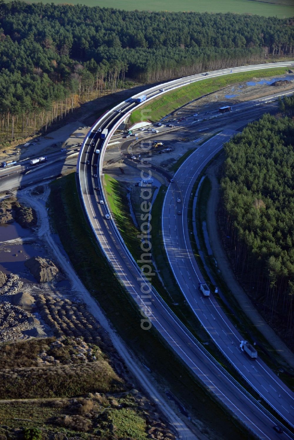 Groß Ziethen from above - Construction site of the junction Havelland at the motorway A10 and A24 in the state Brandenburg