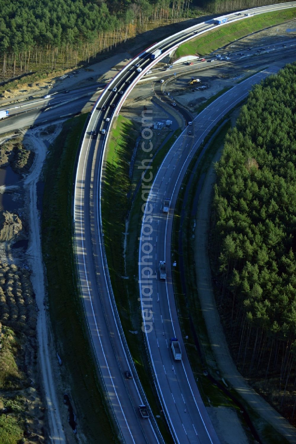 Groß Ziethen from the bird's eye view: Construction site of the junction Havelland at the motorway A10 and A24 in the state Brandenburg