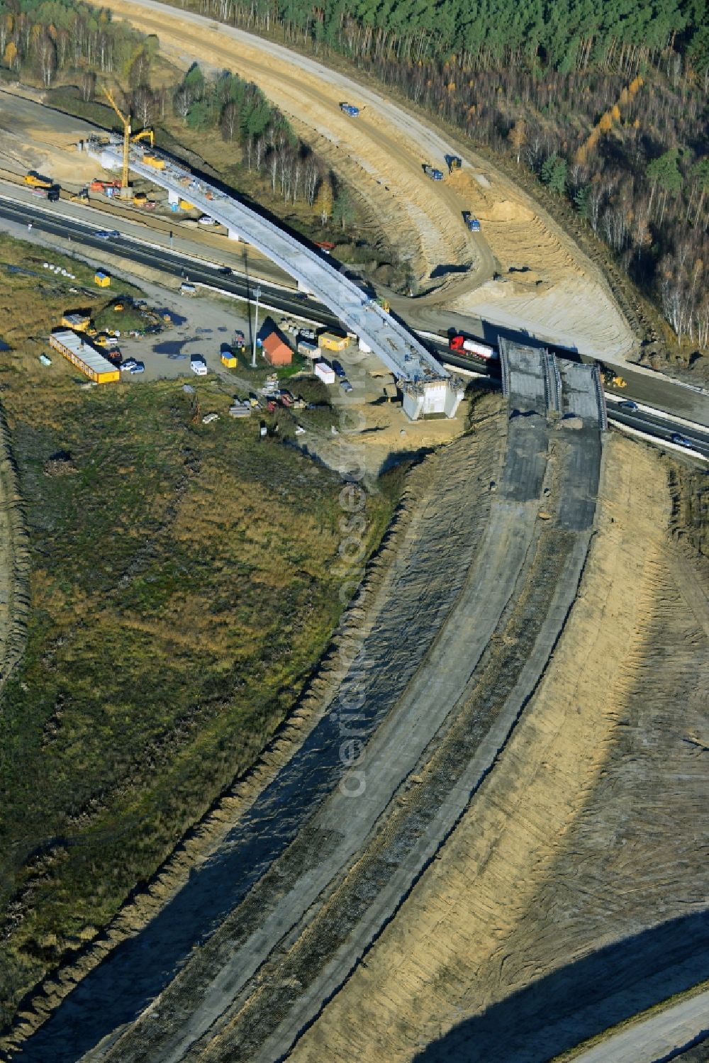 Aerial image Groß Ziethen - Construction site of the junction Havelland at the motorway A10 and A24 in the state Brandenburg