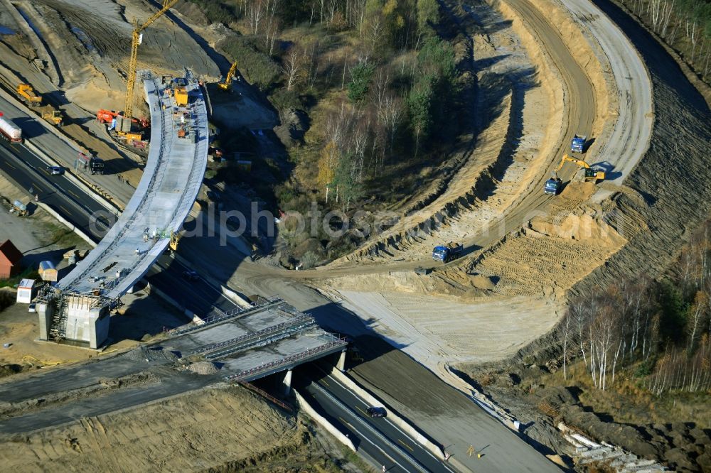 Aerial photograph Groß Ziethen - Construction site of the junction Havelland at the motorway A10 and A24 in the state Brandenburg