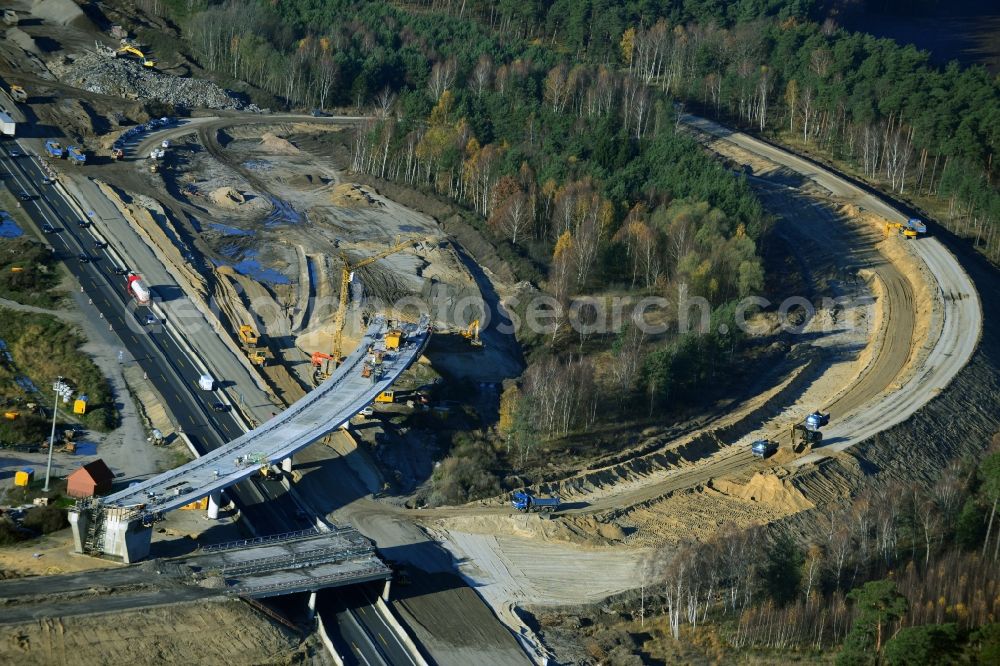 Groß Ziethen from above - Construction site of the junction Havelland at the motorway A10 and A24 in the state Brandenburg