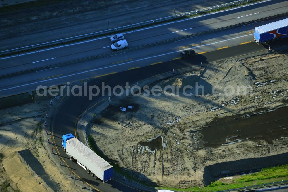 Aerial photograph Groß Ziethen - Construction site of the junction Havelland at the motorway A10 and A24 in the state Brandenburg