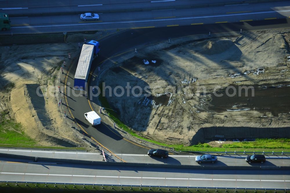 Groß Ziethen from above - Construction site of the junction Havelland at the motorway A10 and A24 in the state Brandenburg