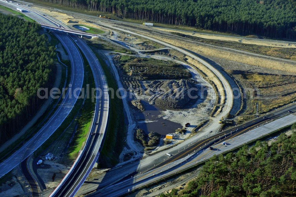 Groß Ziethen from the bird's eye view: Construction site of the junction Havelland at the motorway A10 and A24 in the state Brandenburg