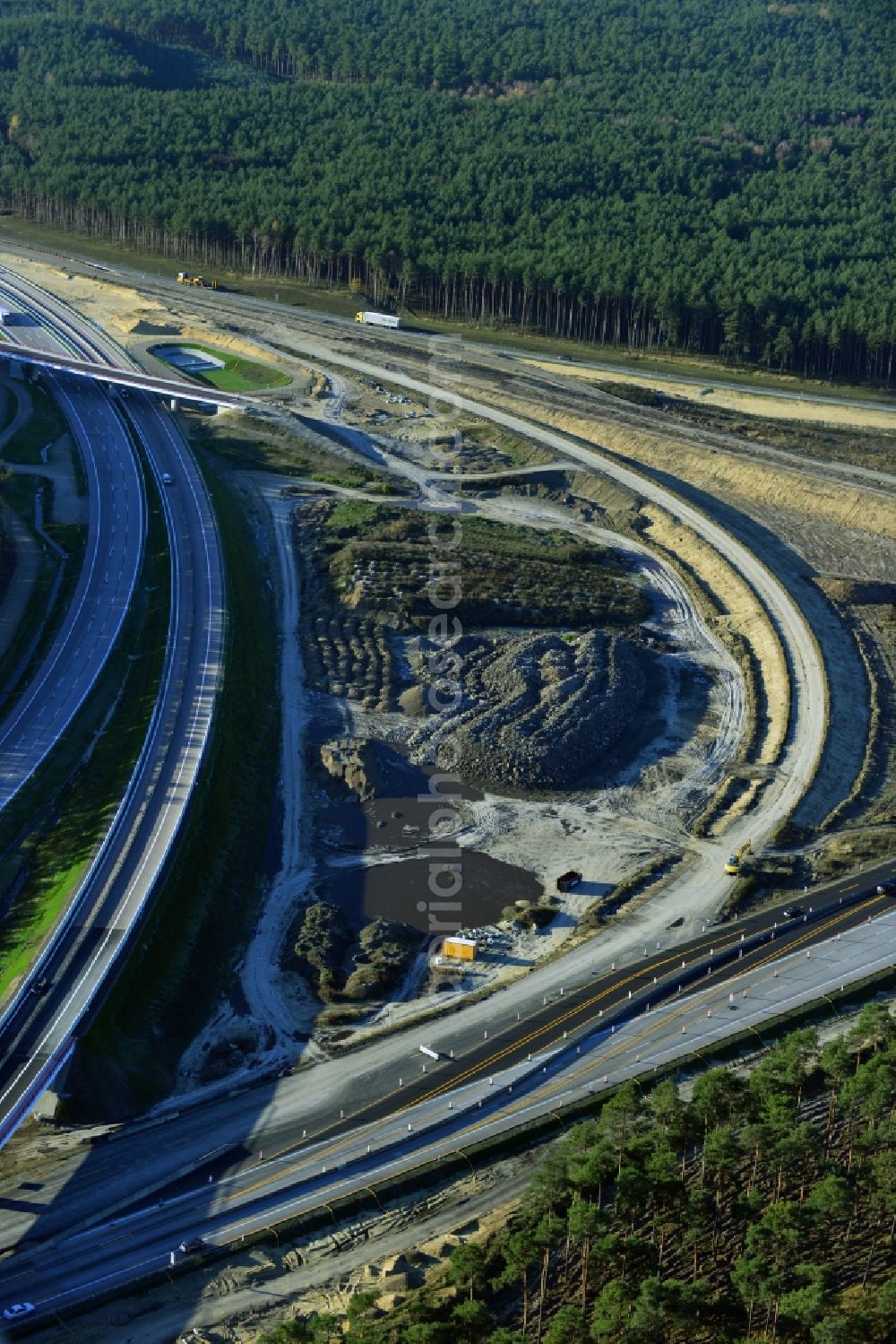 Aerial image Groß Ziethen - Construction site of the junction Havelland at the motorway A10 and A24 in the state Brandenburg