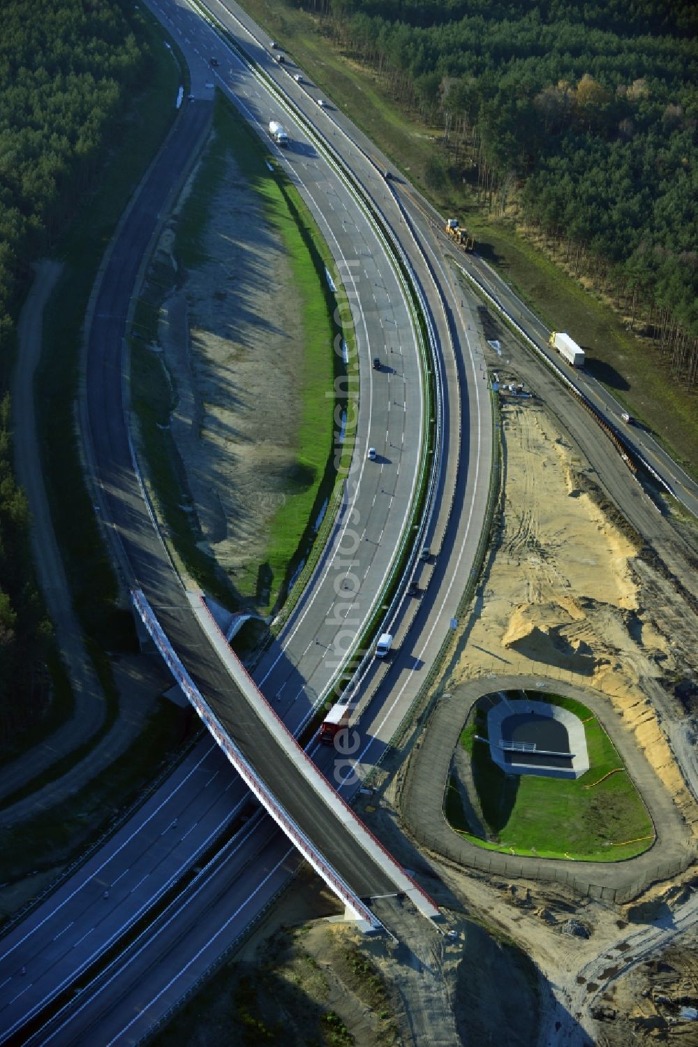 Groß Ziethen from above - Construction site of the junction Havelland at the motorway A10 and A24 in the state Brandenburg