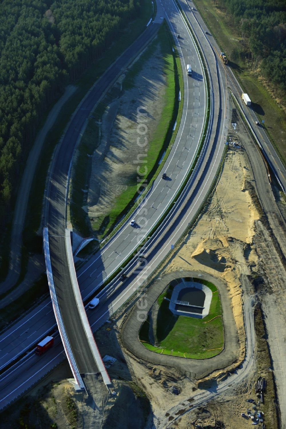 Groß Ziethen from the bird's eye view: Construction site of the junction Havelland at the motorway A10 and A24 in the state Brandenburg