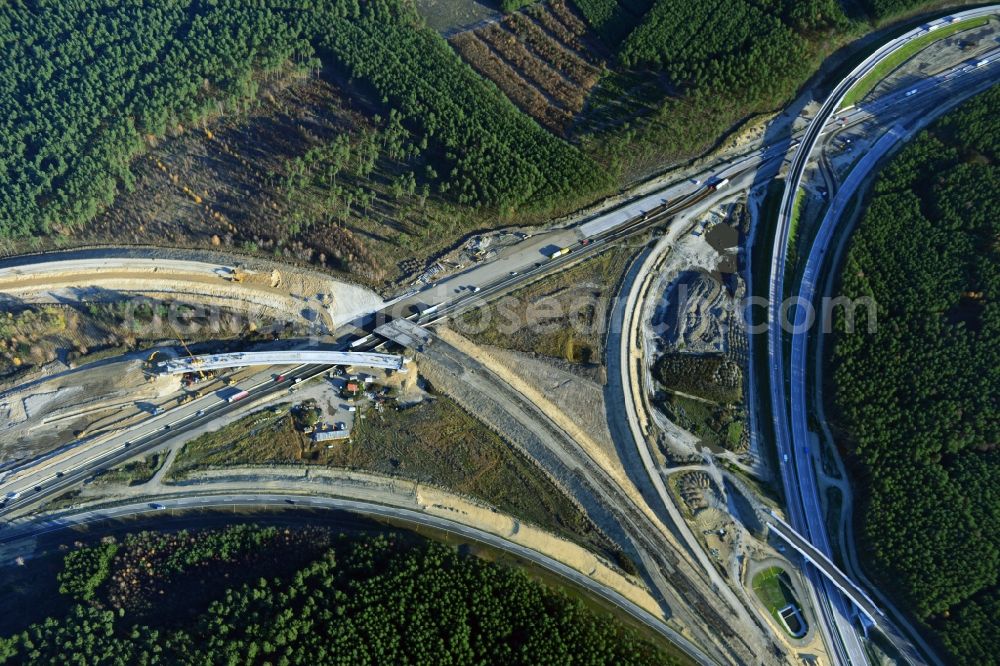 Groß Ziethen from above - Construction site of the junction Havelland at the motorway A10 and A24 in the state Brandenburg