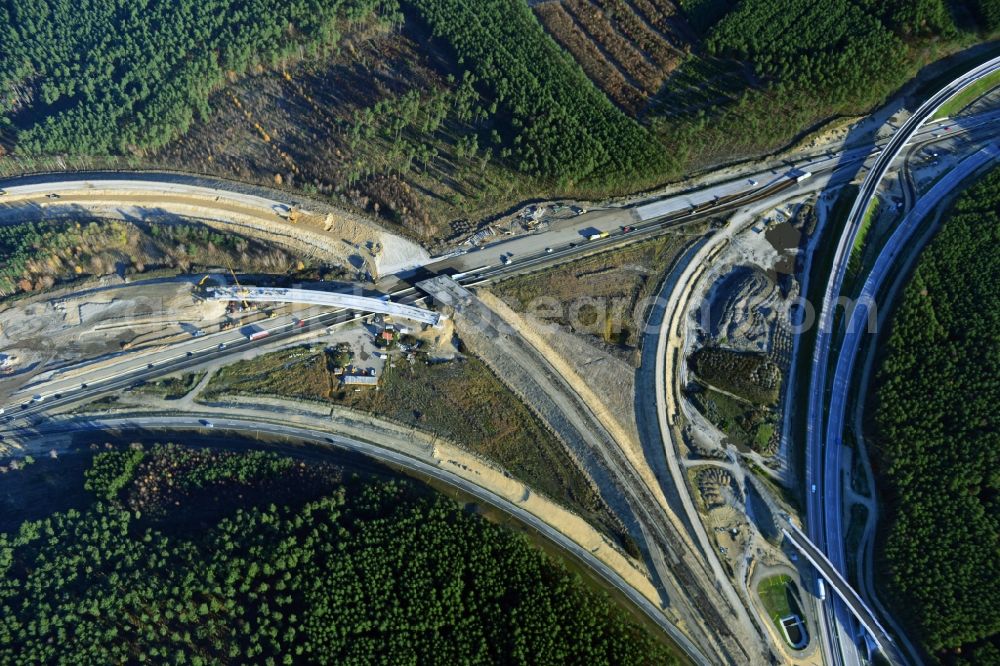 Groß Ziethen from the bird's eye view: Construction site of the junction Havelland at the motorway A10 and A24 in the state Brandenburg