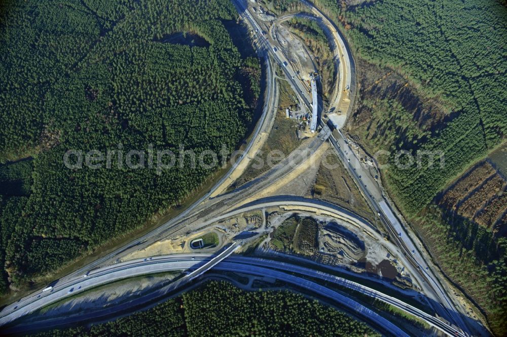 Aerial photograph Groß Ziethen - Construction site of the junction Havelland at the motorway A10 and A24 in the state Brandenburg