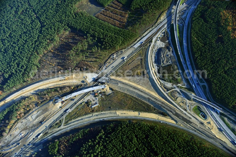 Groß Ziethen from above - Construction site of the junction Havelland at the motorway A10 and A24 in the state Brandenburg