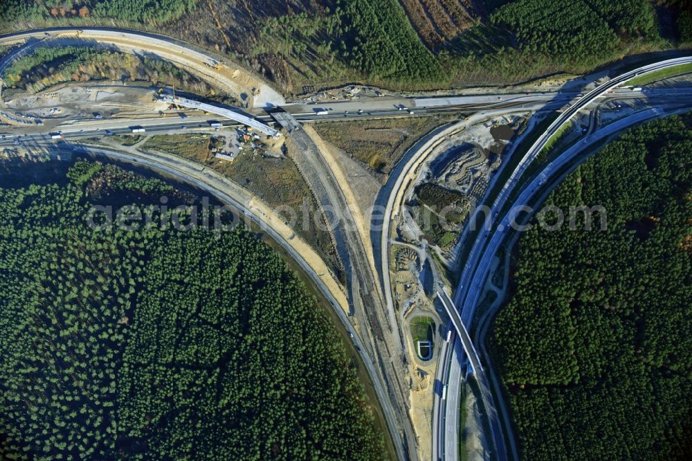 Groß Ziethen from the bird's eye view: Construction site of the junction Havelland at the motorway A10 and A24 in the state Brandenburg