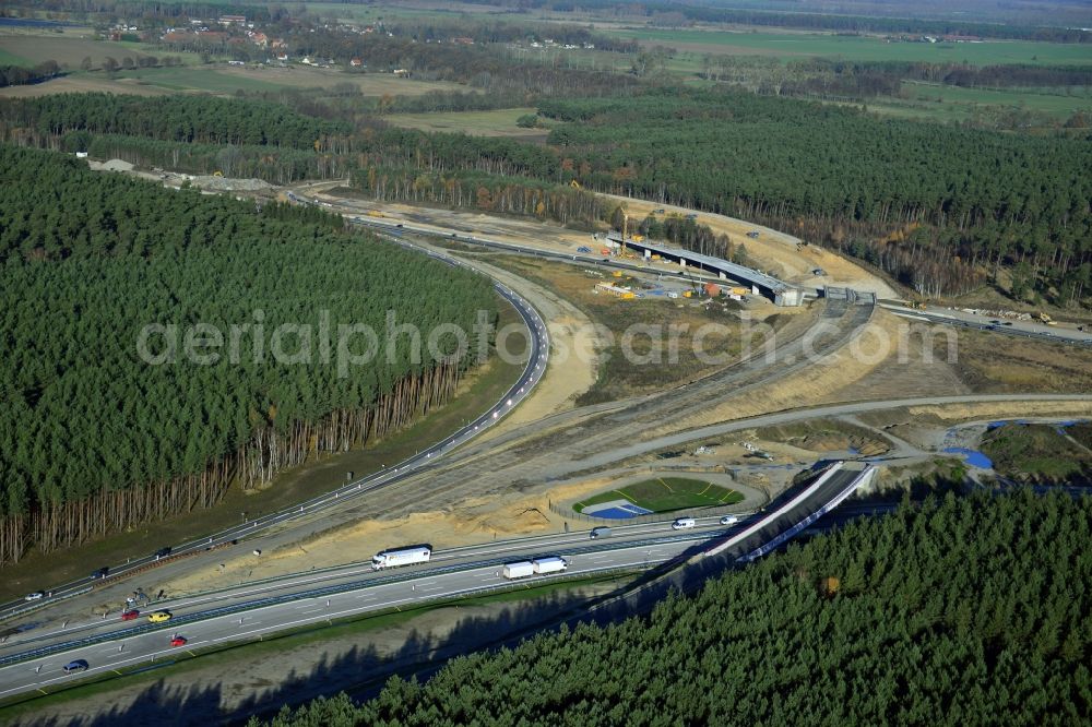 Aerial image Groß Ziethen - Construction site of the junction Havelland at the motorway A10 and A24 in the state Brandenburg