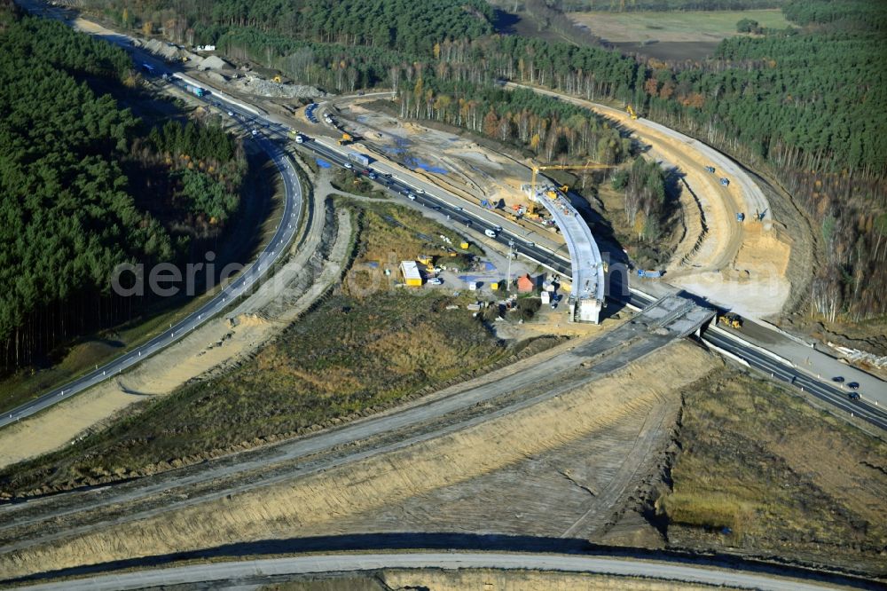 Aerial photograph Groß Ziethen - Construction site of the junction Havelland at the motorway A10 and A24 in the state Brandenburg