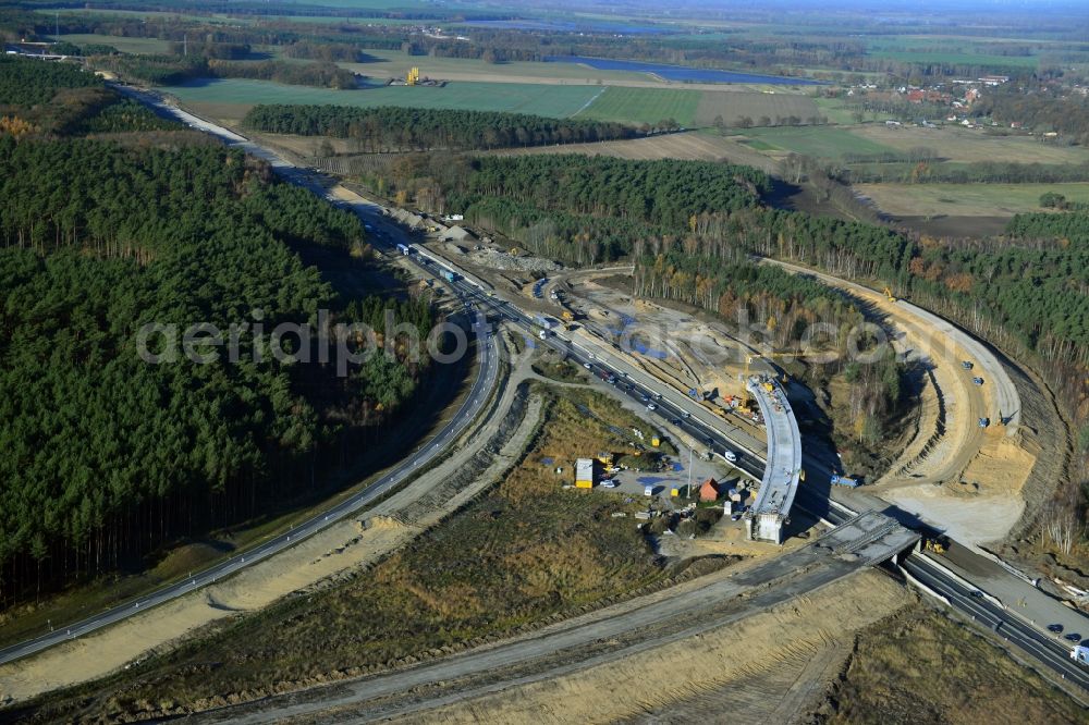 Groß Ziethen from above - Construction site of the junction Havelland at the motorway A10 and A24 in the state Brandenburg