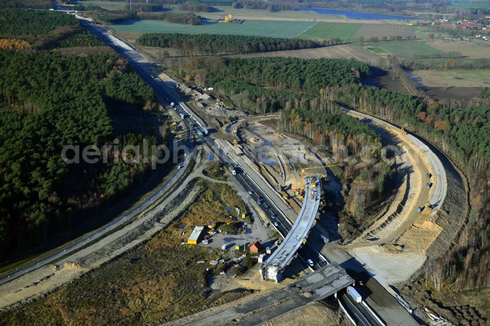 Groß Ziethen from the bird's eye view: Construction site of the junction Havelland at the motorway A10 and A24 in the state Brandenburg