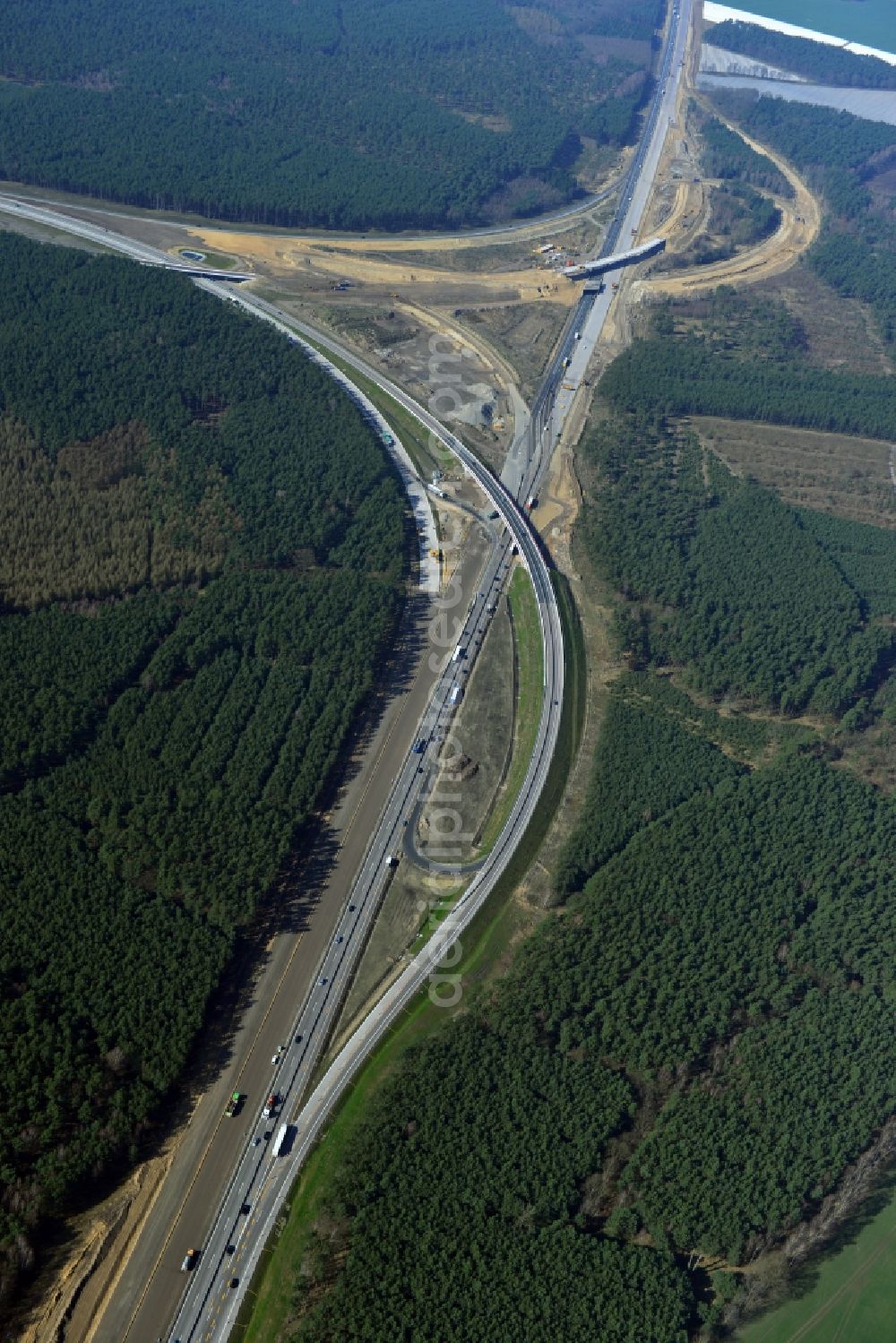 Aerial image Groß Ziethen - Construction site of the junction Havelland at the motorway A10 and A24 in the state Brandenburg