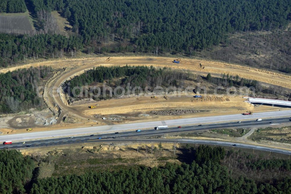 Aerial photograph Groß Ziethen - Construction site of the junction Havelland at the motorway A10 and A24 in the state Brandenburg