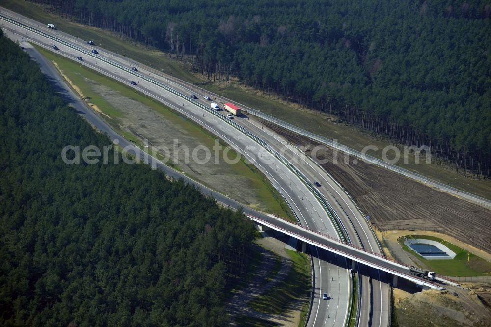 Groß Ziethen from above - Construction site of the junction Havelland at the motorway A10 and A24 in the state Brandenburg