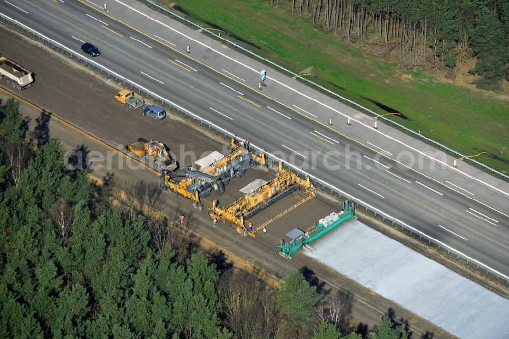 Groß Ziethen from the bird's eye view: Construction site of the junction Havelland at the motorway A10 and A24 in the state Brandenburg