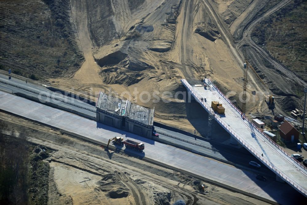 Groß Ziethen from above - Construction site of the junction Havelland at the motorway A10 and A24 in the state Brandenburg