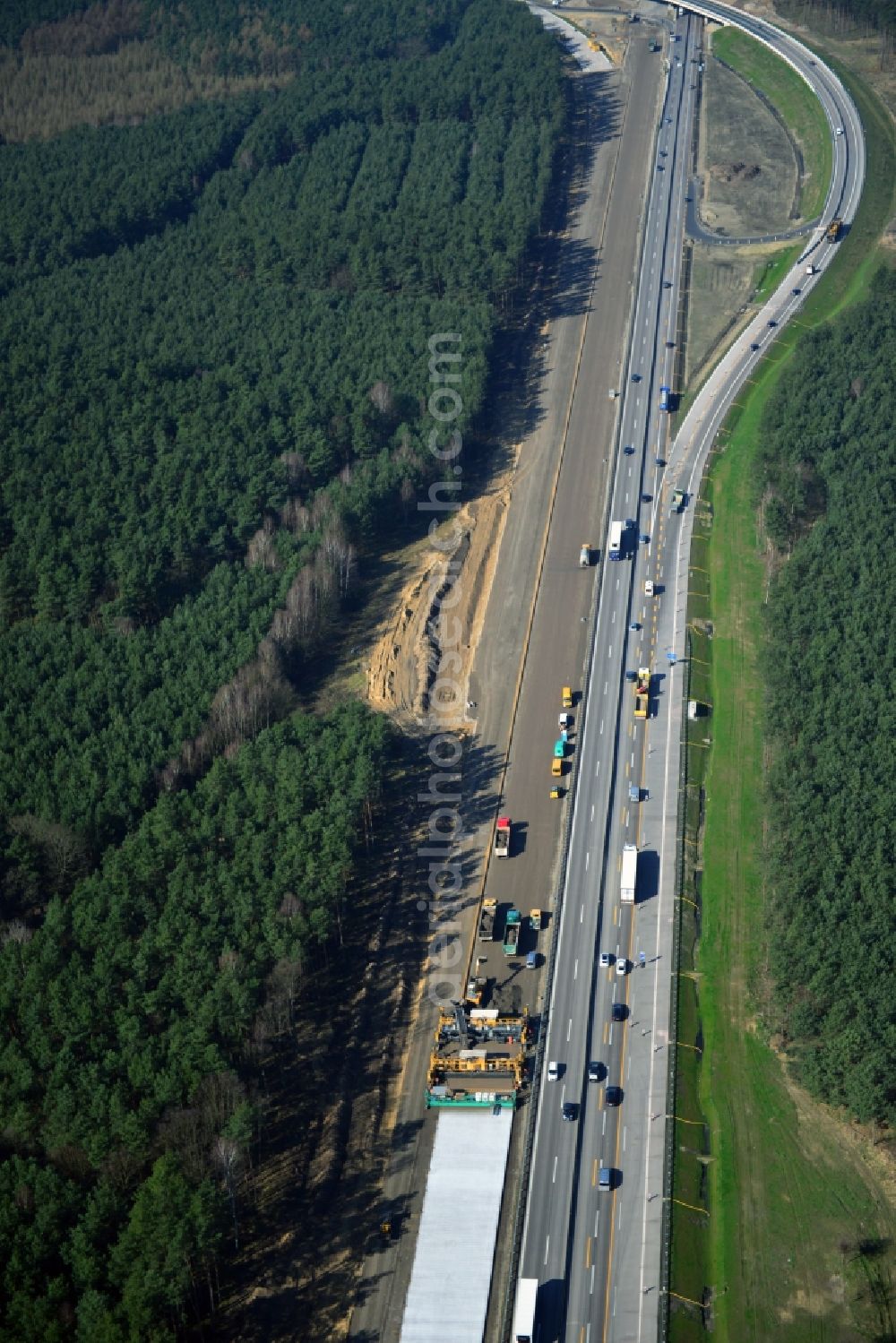 Groß Ziethen from the bird's eye view: Construction site of the junction Havelland at the motorway A10 and A24 in the state Brandenburg