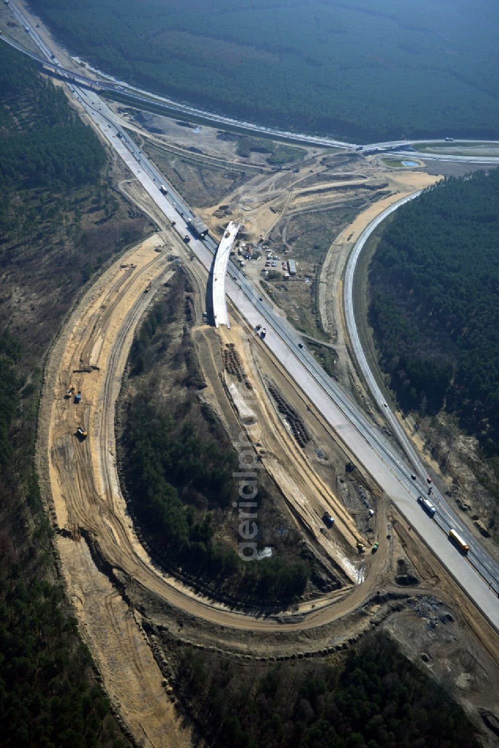 Aerial photograph Groß Ziethen - Construction site of the junction Havelland at the motorway A10 and A24 in the state Brandenburg