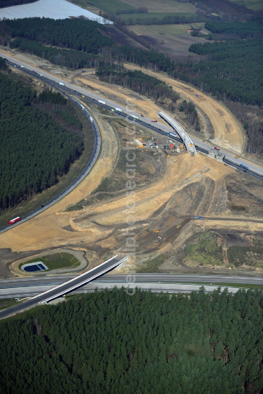 Groß Ziethen from above - Construction site of the junction Havelland at the motorway A10 and A24 in the state Brandenburg