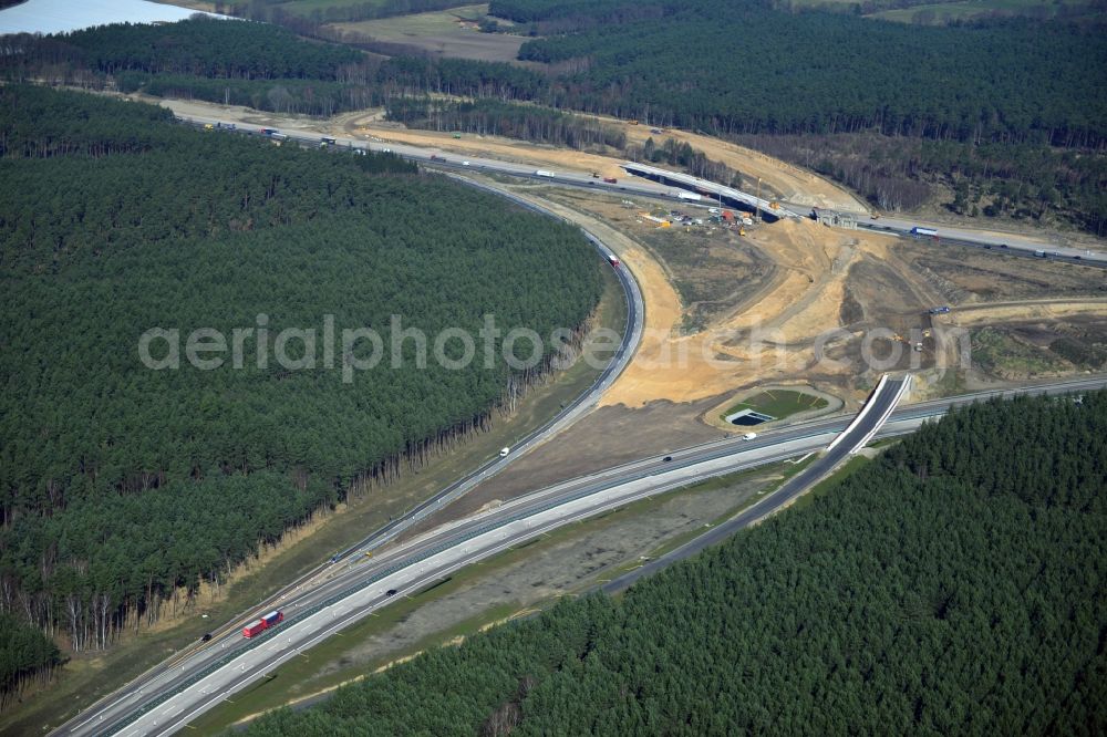 Aerial photograph Groß Ziethen - Construction site of the junction Havelland at the motorway A10 and A24 in the state Brandenburg