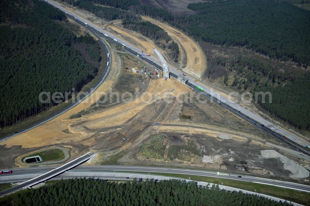 Groß Ziethen from above - Construction site of the junction Havelland at the motorway A10 and A24 in the state Brandenburg