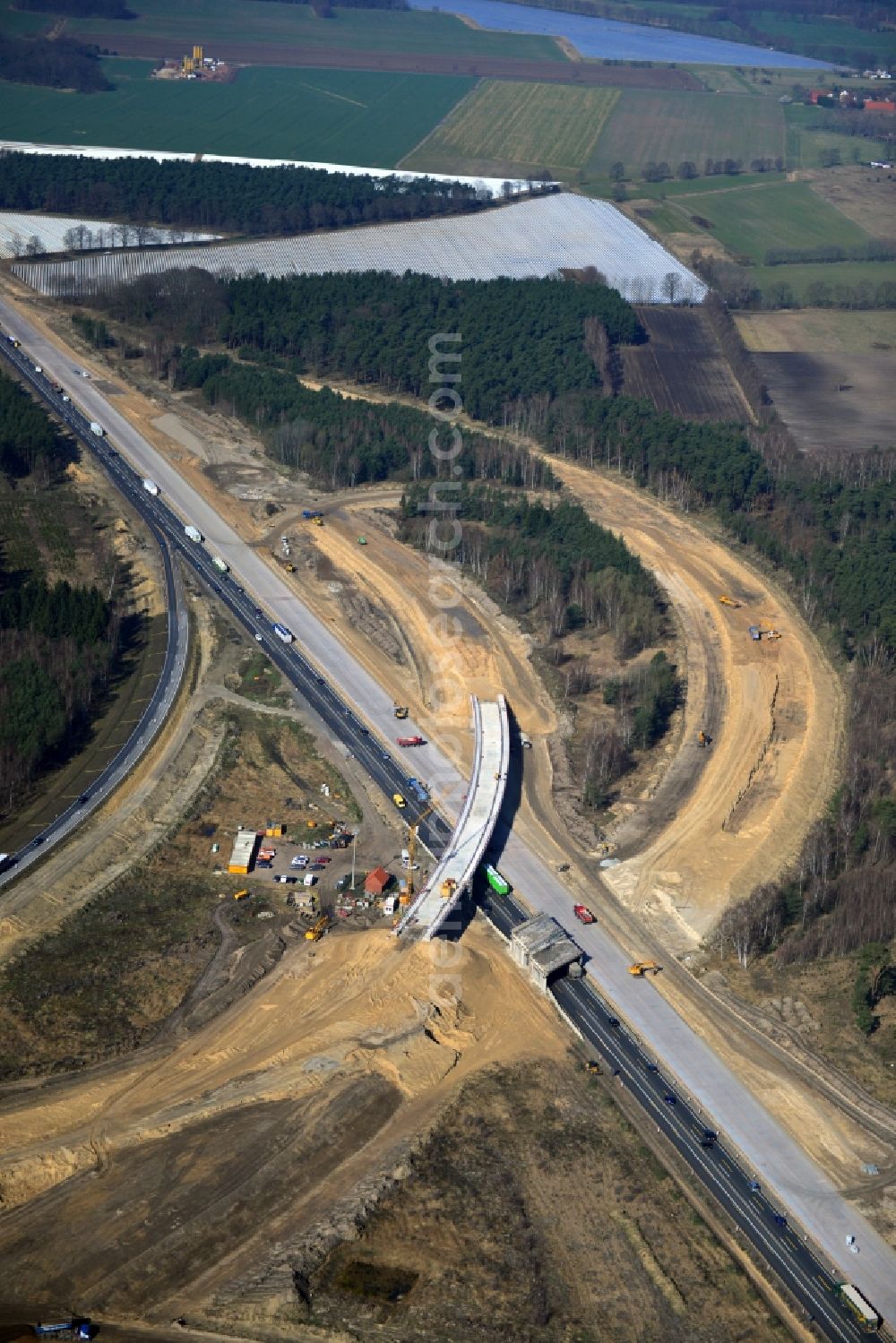 Groß Ziethen from the bird's eye view: Construction site of the junction Havelland at the motorway A10 and A24 in the state Brandenburg