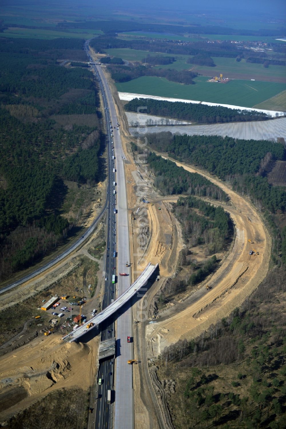 Aerial image Groß Ziethen - Construction site of the junction Havelland at the motorway A10 and A24 in the state Brandenburg