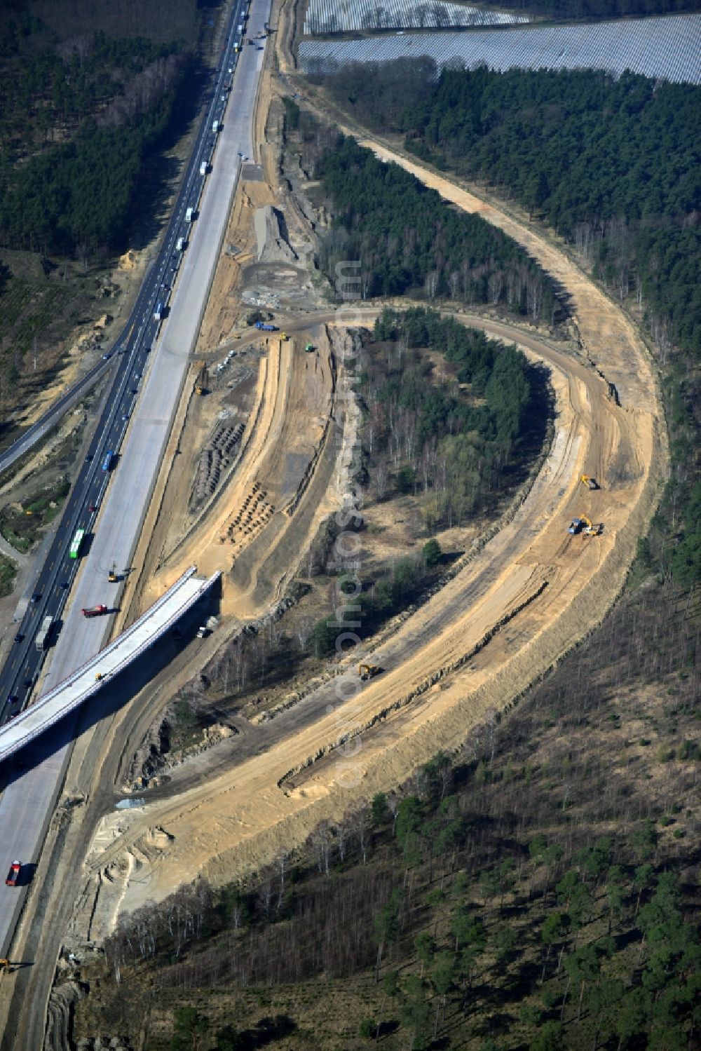 Aerial photograph Groß Ziethen - Construction site of the junction Havelland at the motorway A10 and A24 in the state Brandenburg