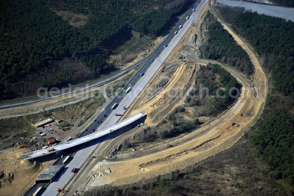 Groß Ziethen from above - Construction site of the junction Havelland at the motorway A10 and A24 in the state Brandenburg