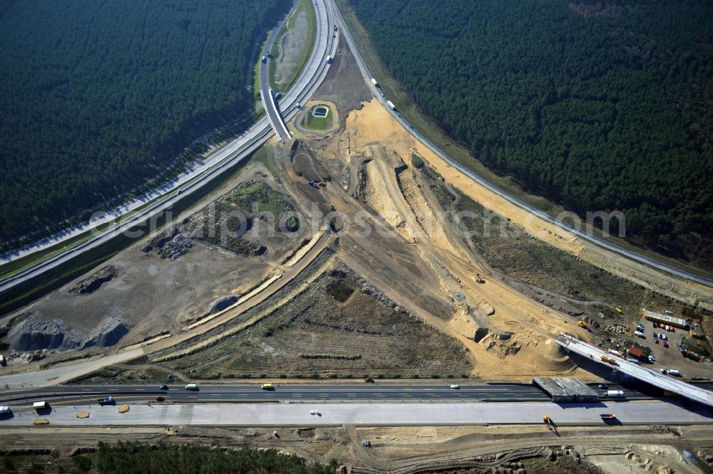 Groß Ziethen from the bird's eye view: Construction site of the junction Havelland at the motorway A10 and A24 in the state Brandenburg