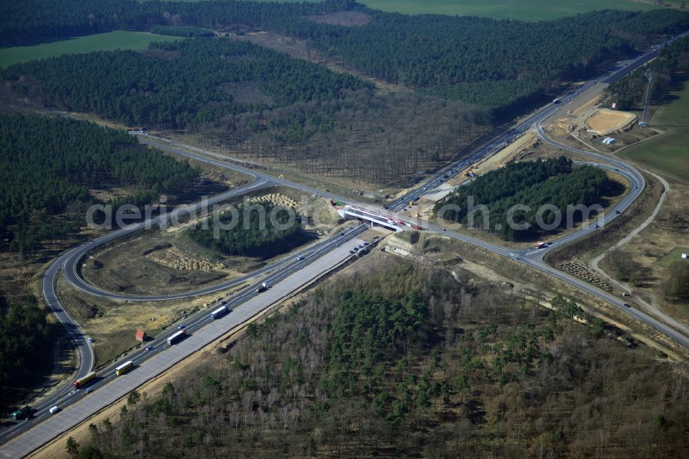 Aerial photograph Groß Ziethen - Construction site of the junction Havelland at the motorway A10 and A24 in the state Brandenburg