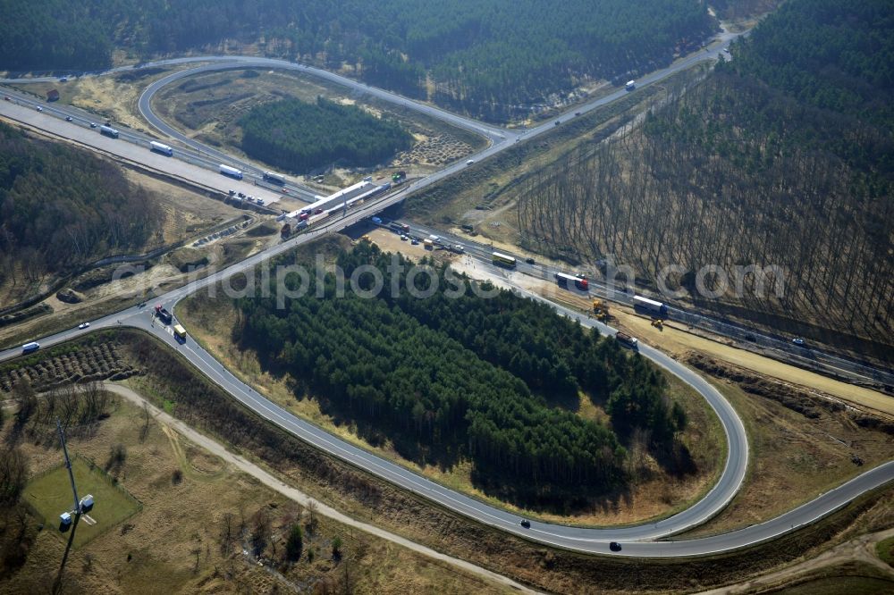 Groß Ziethen from above - Construction site of the junction Havelland at the motorway A10 and A24 in the state Brandenburg