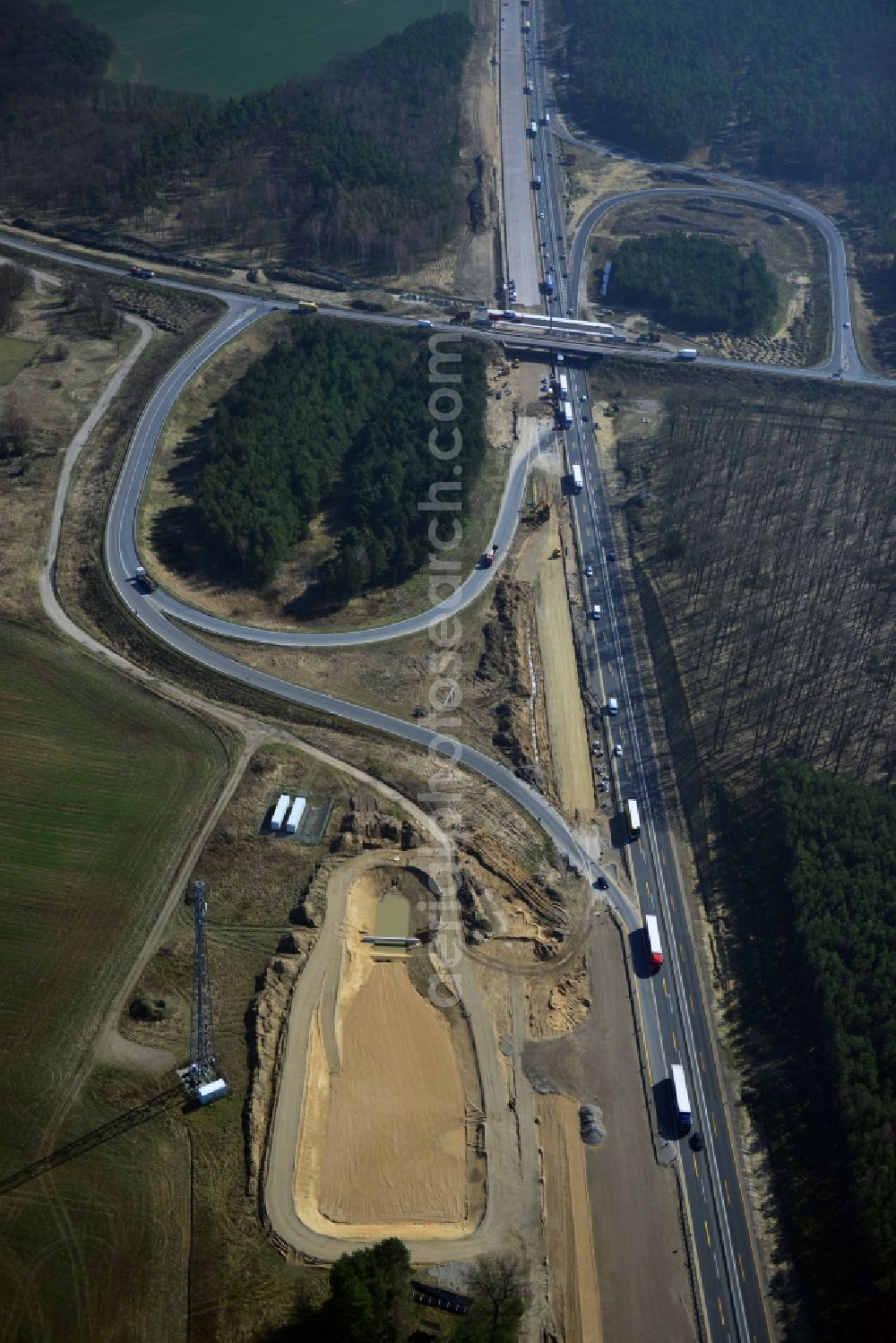 Groß Ziethen from the bird's eye view: Construction site of the junction Havelland at the motorway A10 and A24 in the state Brandenburg