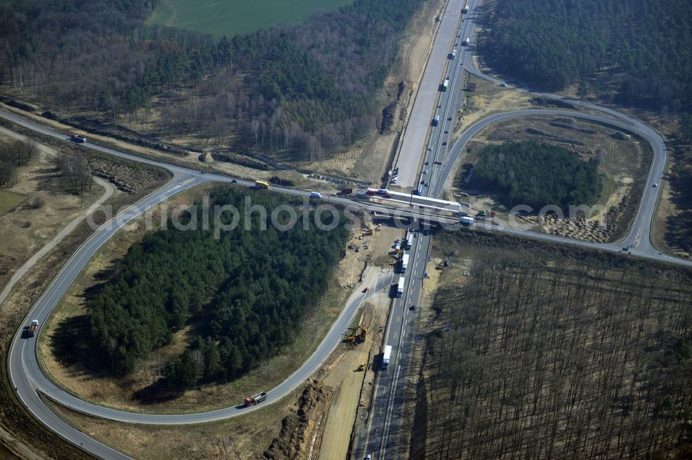 Aerial image Groß Ziethen - Construction site of the junction Havelland at the motorway A10 and A24 in the state Brandenburg