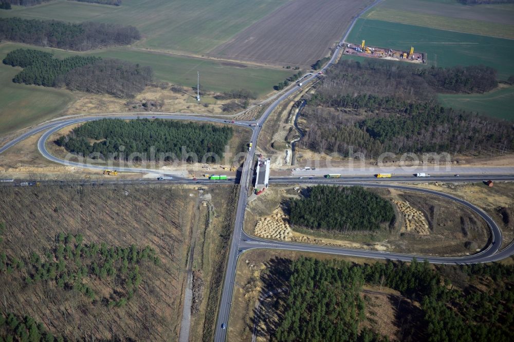 Aerial photograph Groß Ziethen - Construction site of the junction Havelland at the motorway A10 and A24 in the state Brandenburg