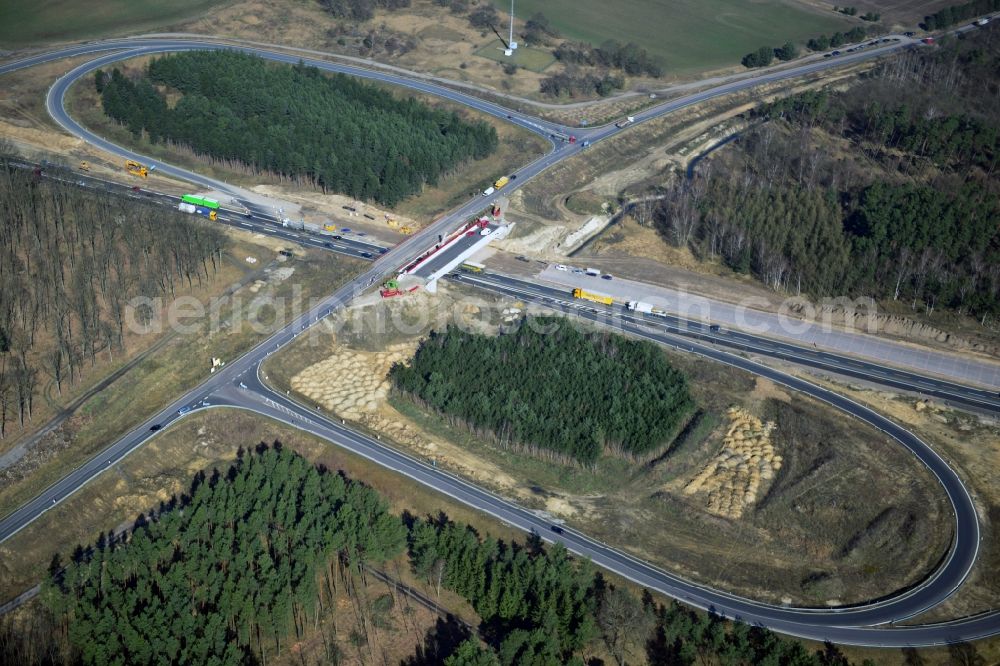 Groß Ziethen from above - Construction site of the junction Havelland at the motorway A10 and A24 in the state Brandenburg