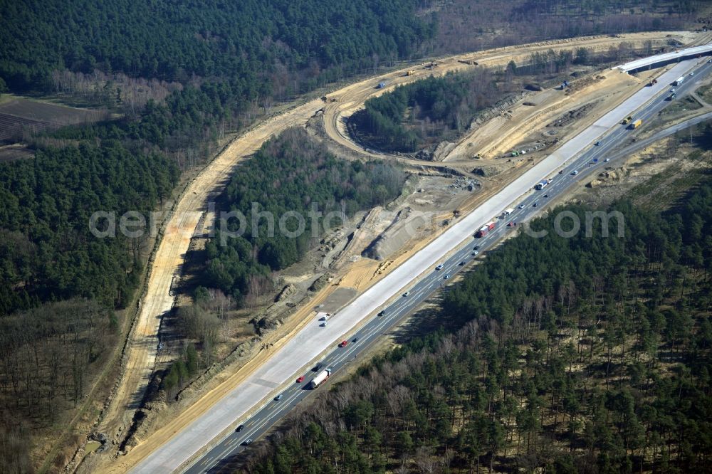 Groß Ziethen from the bird's eye view: Construction site of the junction Havelland at the motorway A10 and A24 in the state Brandenburg