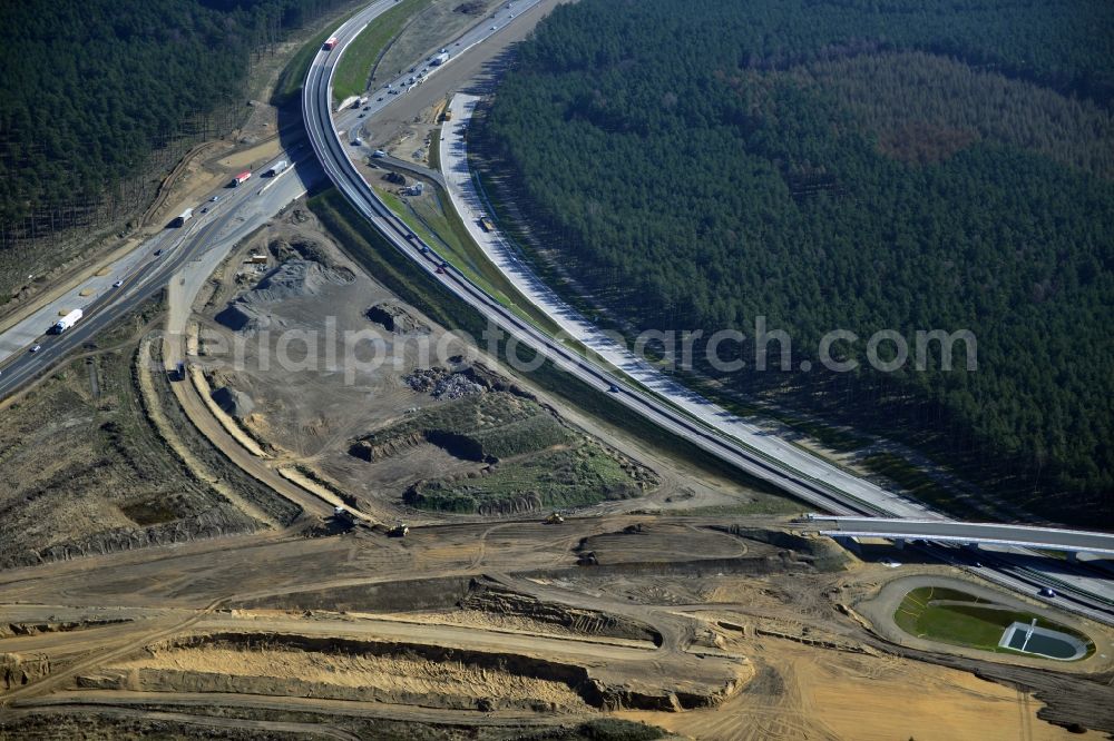 Aerial photograph Groß Ziethen - Construction site of the junction Havelland at the motorway A10 and A24 in the state Brandenburg