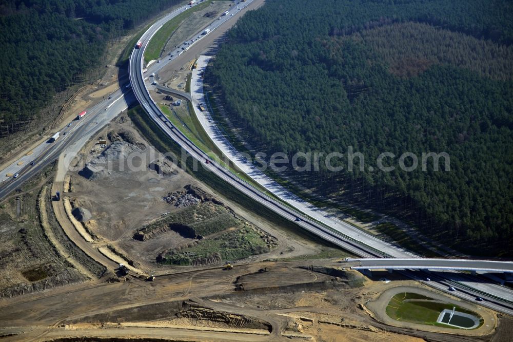 Groß Ziethen from above - Construction site of the junction Havelland at the motorway A10 and A24 in the state Brandenburg