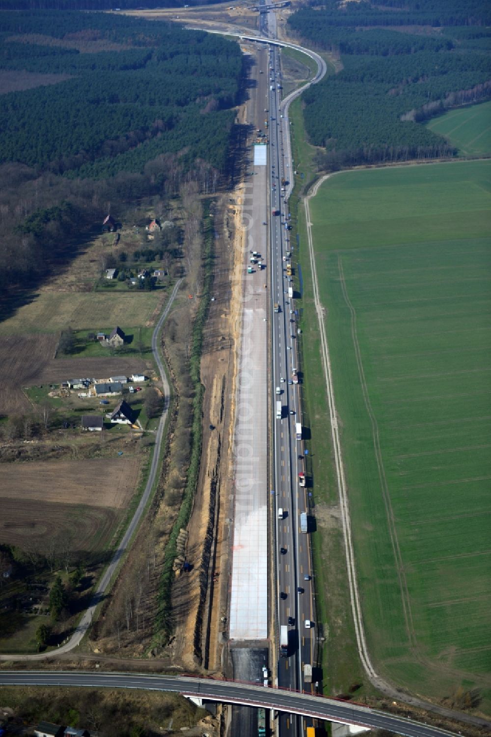 Aerial image Groß Ziethen - Construction site of the junction Havelland at the motorway A10 and A24 in the state Brandenburg