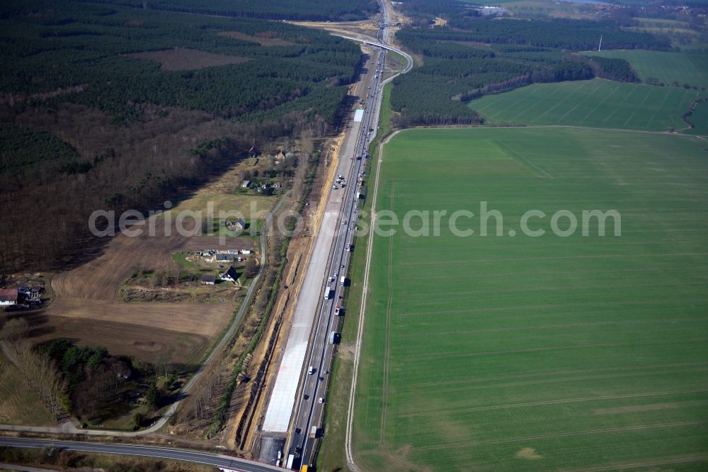 Aerial photograph Groß Ziethen - Construction site of the junction Havelland at the motorway A10 and A24 in the state Brandenburg