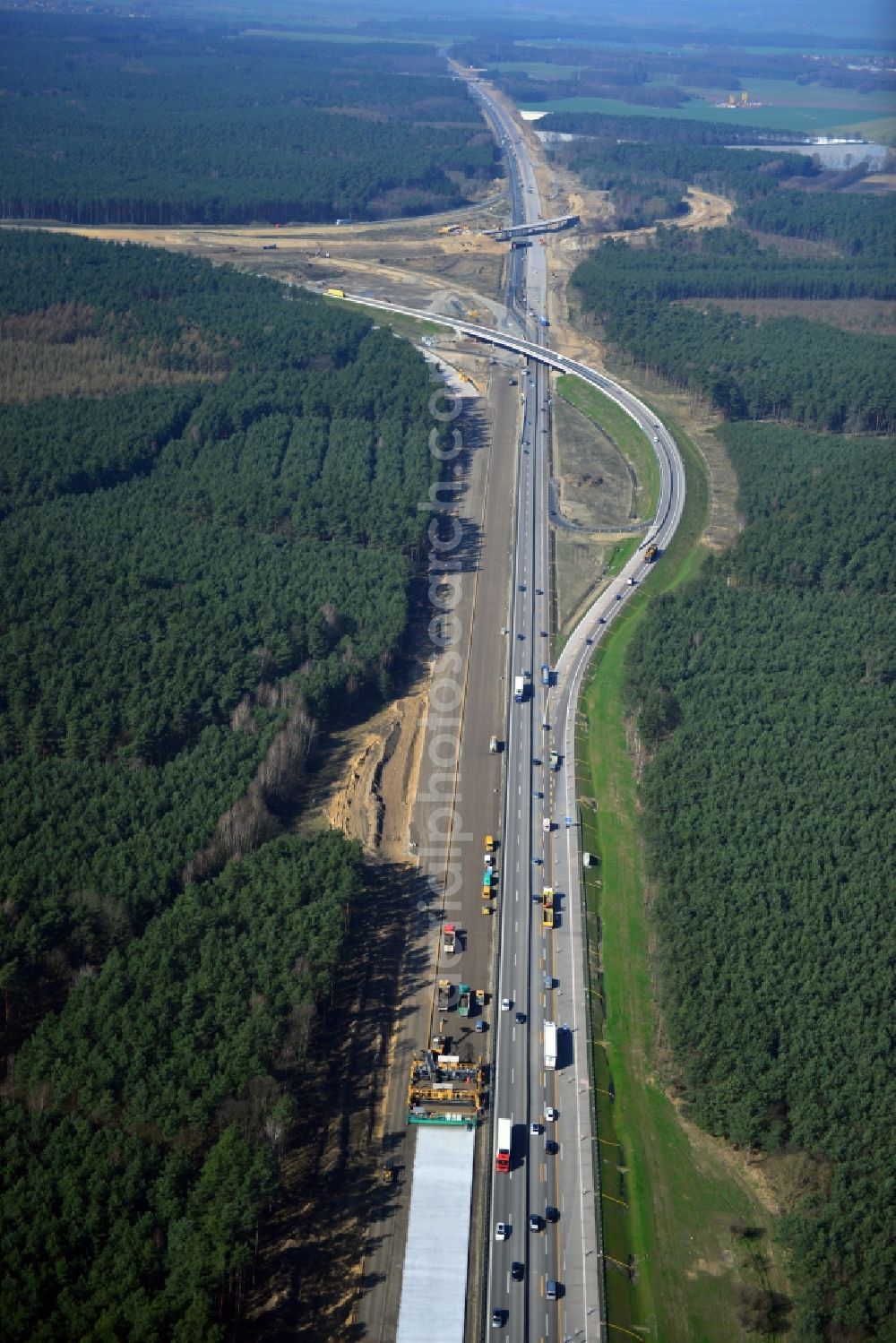 Groß Ziethen from above - Construction site of the junction Havelland at the motorway A10 and A24 in the state Brandenburg