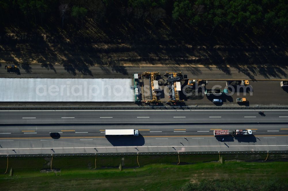 Groß Ziethen from the bird's eye view: Construction site of the junction Havelland at the motorway A10 and A24 in the state Brandenburg